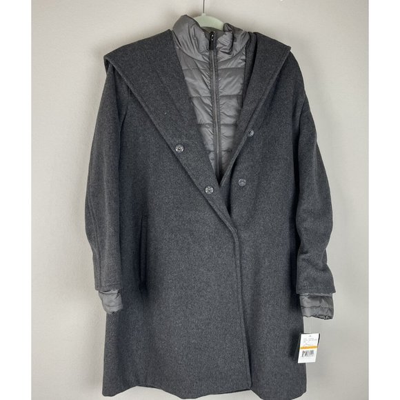 GALLERY Melange Hooded Wool Blend Quilted Bib Coat ~ NWT - Picture 2 of 10